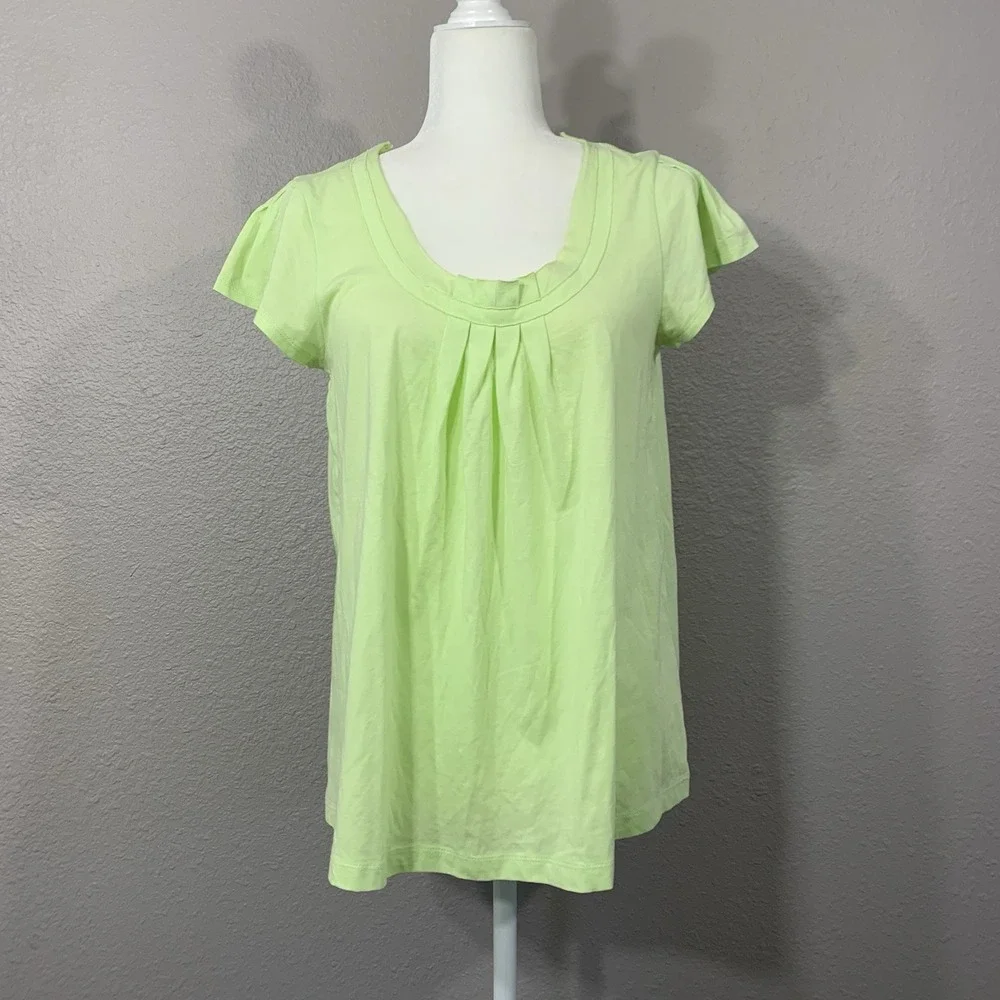 Hue‎ Women's Sleepwear Lime Green S/S Pleated T-Shirt Loungewear Pajama Size M
